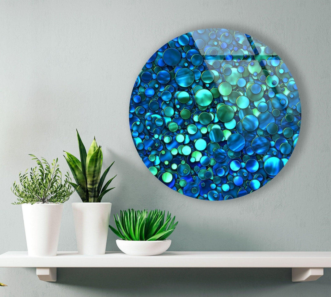 Blue Circles Abstract Round Glass Wall Art glass pictures for Wall, glass prints wall art