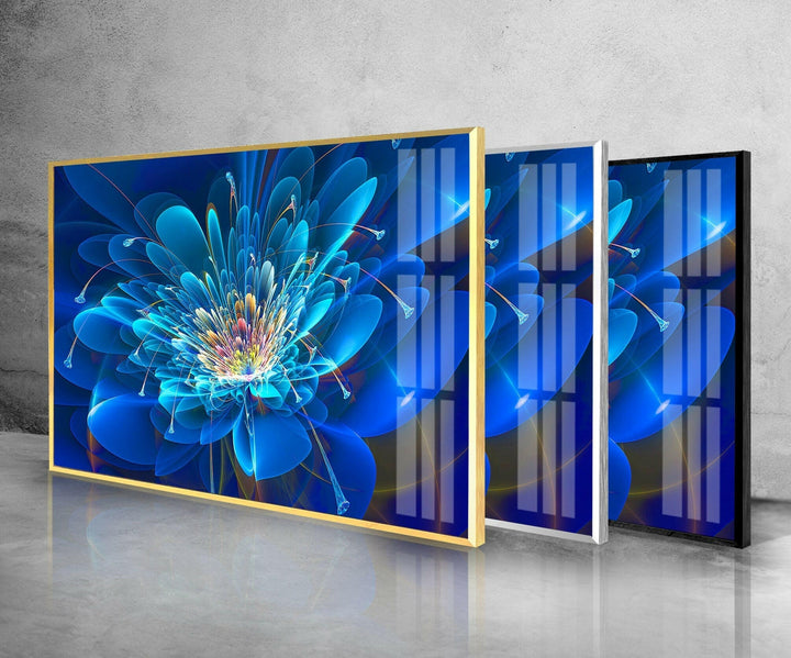 Abstract Blue Floral Tempered Glass Wall Art - MyPhotoStation