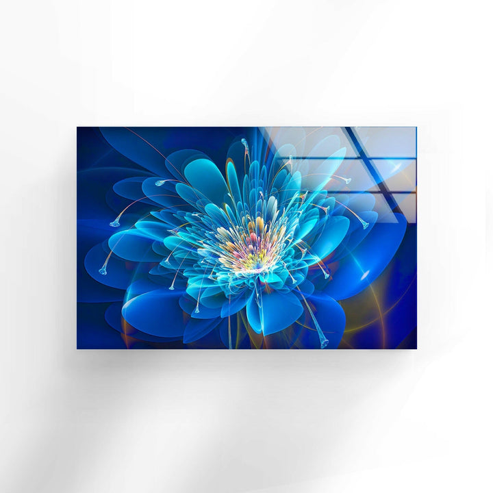 Abstract Blue Flower Glass Wall Decor for Living Room Spaces