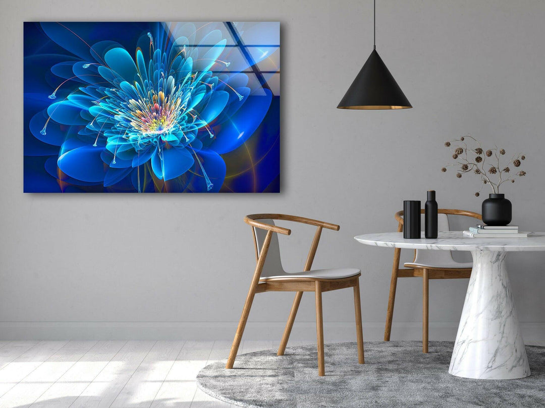 Abstract Blue Floral Tempered Glass Wall Art - MyPhotoStation