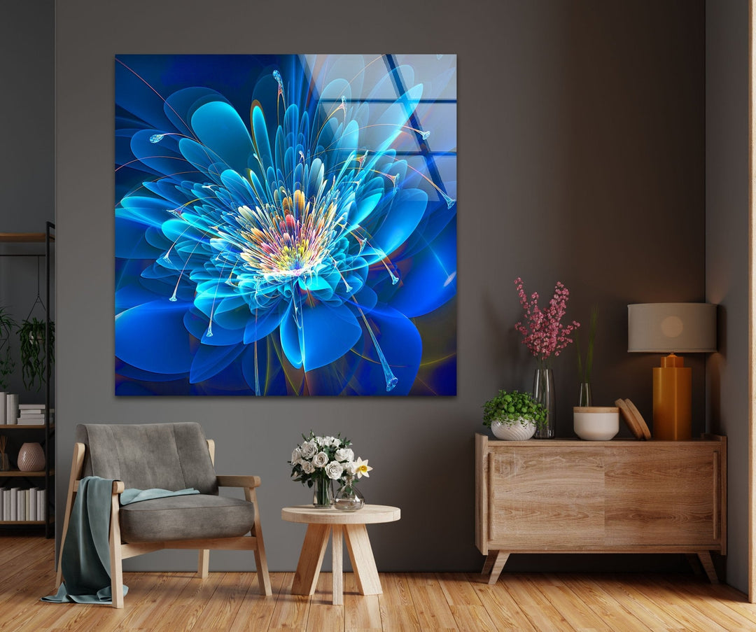 Abstract Blue Floral Tempered Glass Wall Art - MyPhotoStation