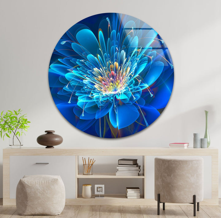 Abstract Blue Floral Tempered Glass Wall Art - MyPhotoStation