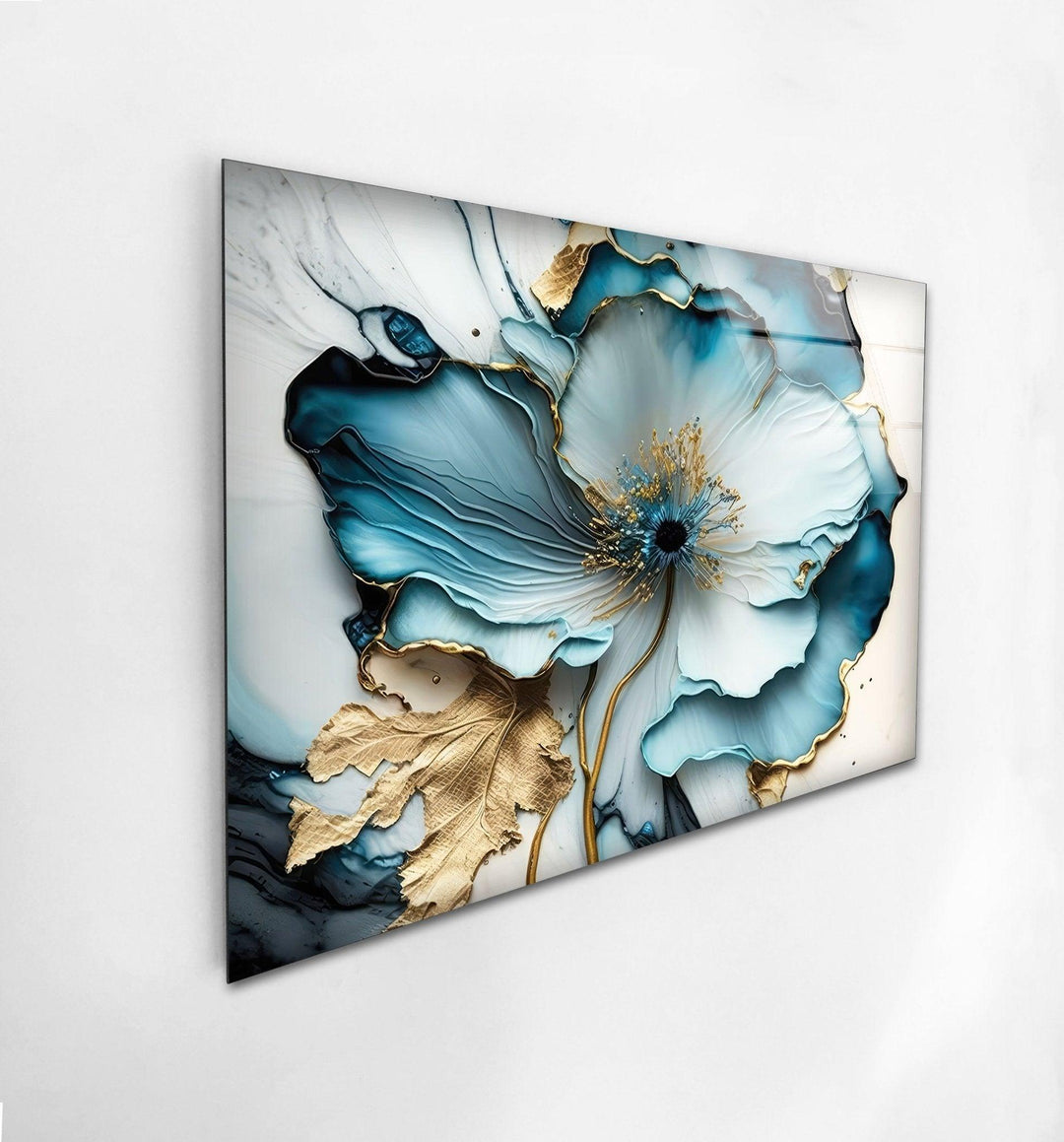 Abstract Blue Flower Glass Wall Art, Glass Printing Wall Art, Print photos on glass