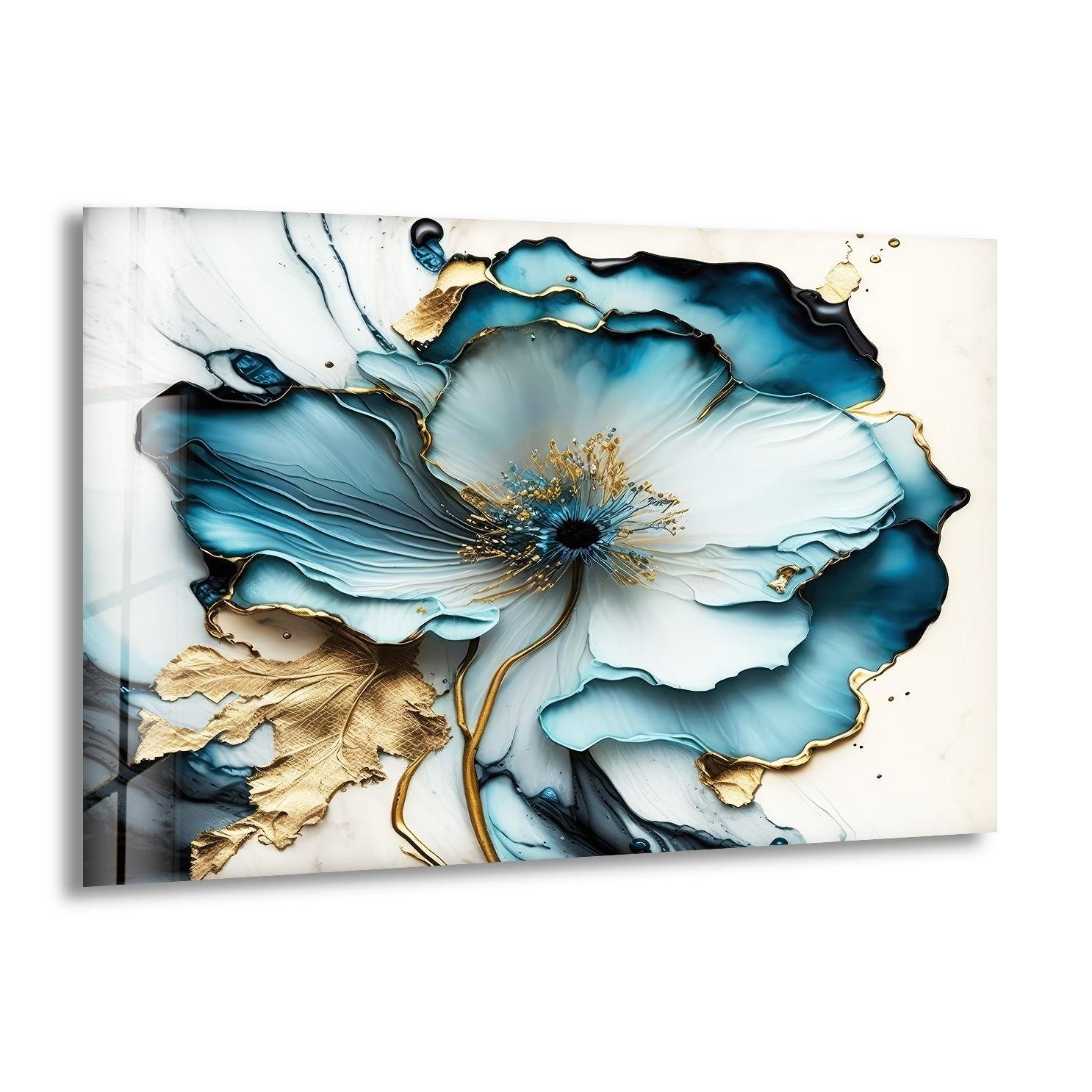 Abstract Blue Flower Glass Wall Art, print picture on glass, Tempered Glass Wall Art