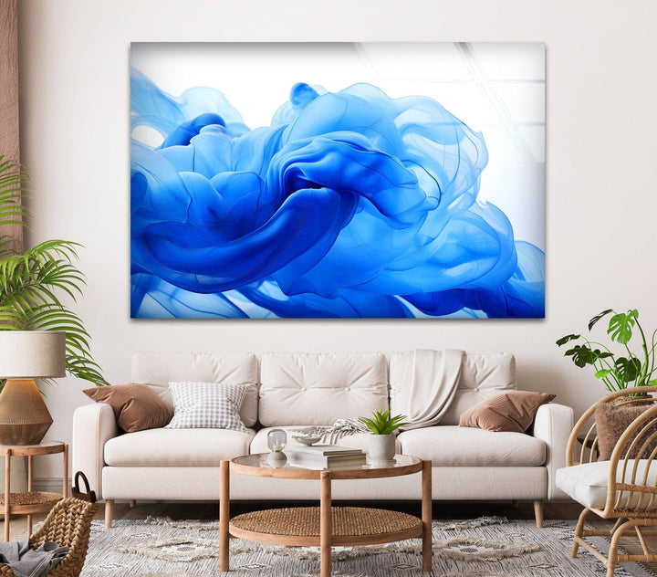 Abstract Blue Fractal Glass Wall Art glass art painting, glass art for the Wall