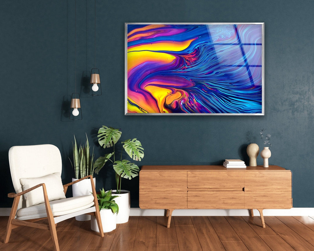 Blue and Orange Abstract Glass Wall Art, photo print on glass, prints on glass wall art