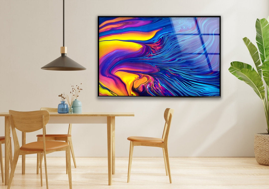 Blue and Orange Abstract Glass Wall Art, print on glass, glass printed photos