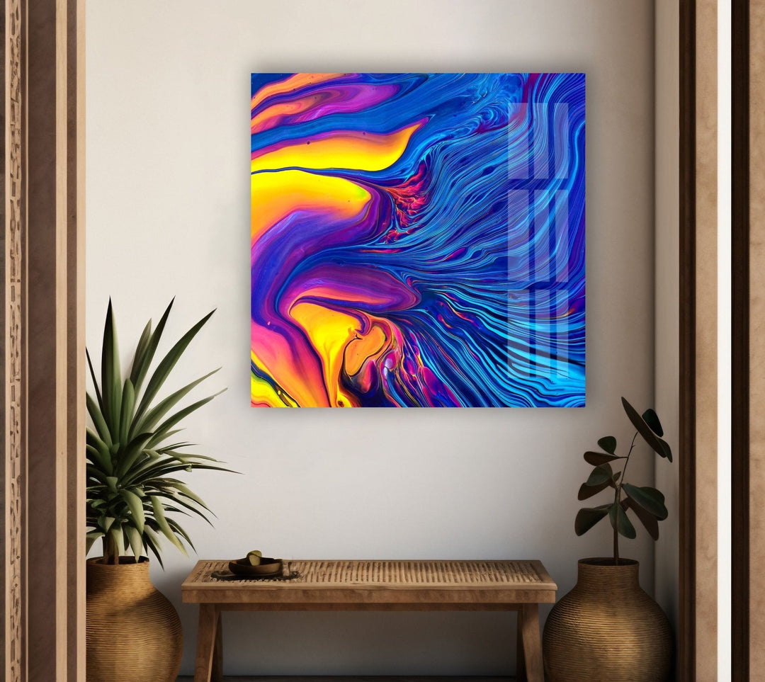 Blue and Orange Abstract Glass Wall Art, custom glass photo prints, large glass prints