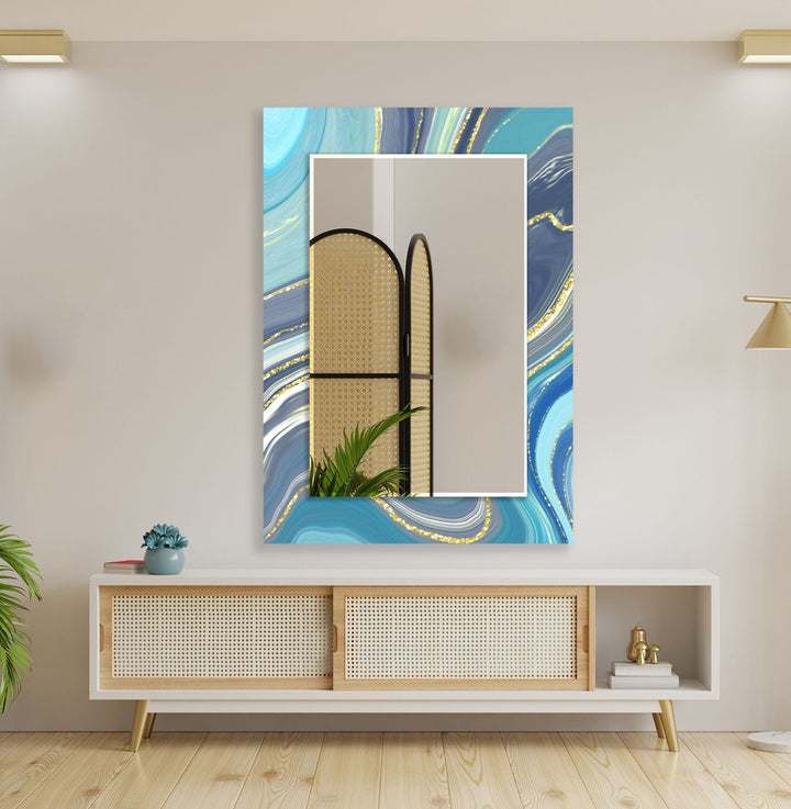 Abstract Blue Wall Mirror gold floor mirror
