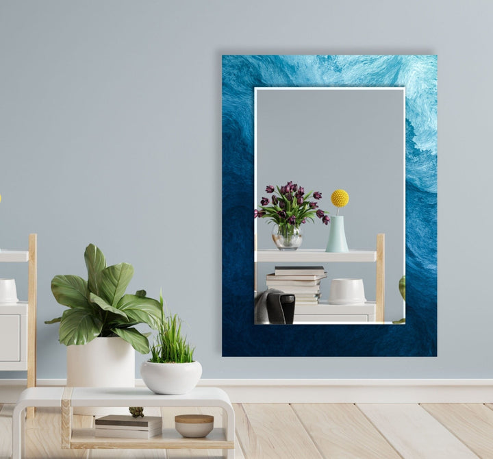 Abstract Blue Waves Wall Mirror mirror art
