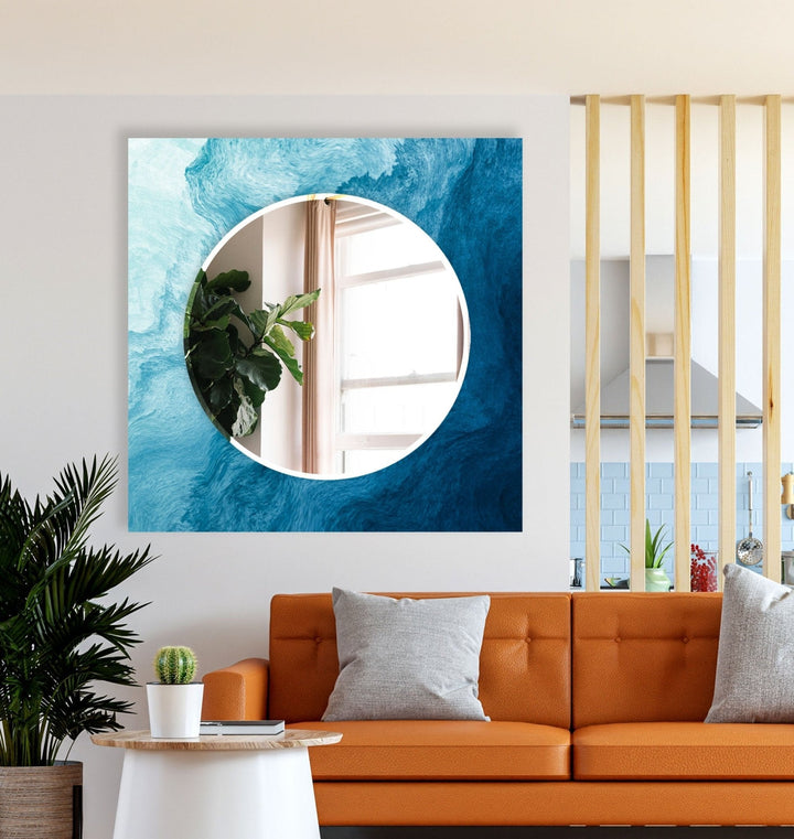 Abstract Blue Waves Wall Mirror Framed Mirror
