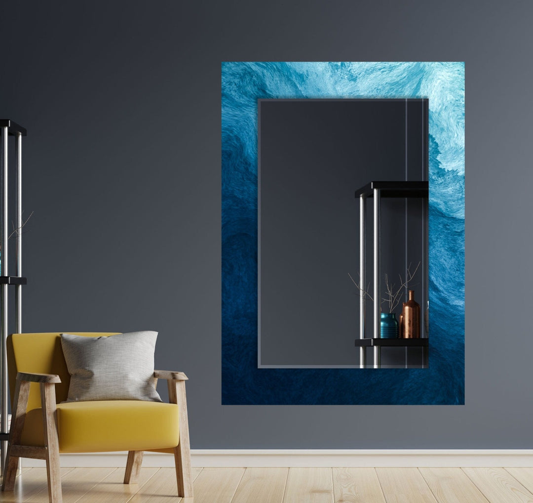 Abstract Blue Waves Wall Mirror big mirror for living room
