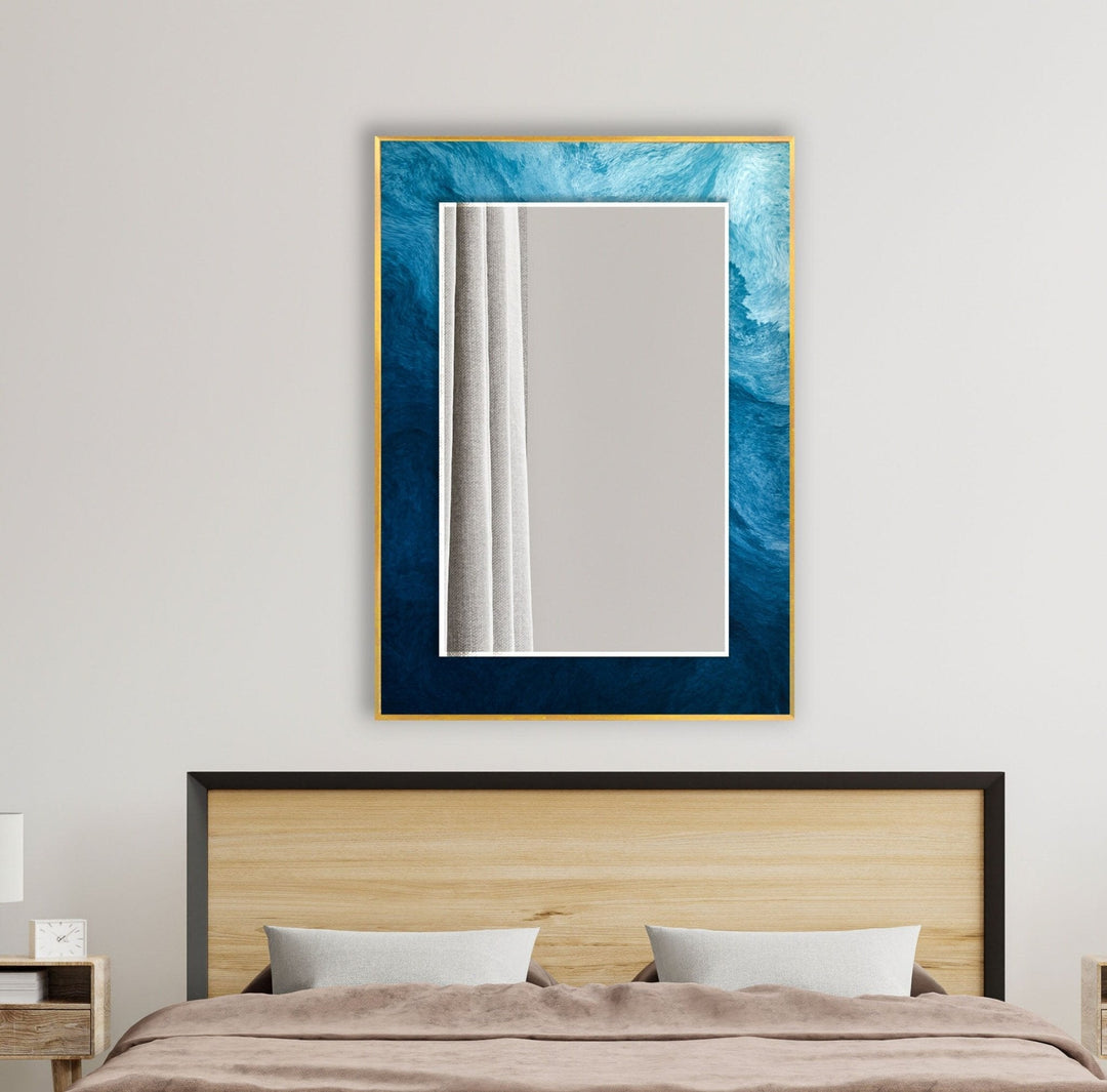 Abstract Blue Waves Wall Mirror Gold Mirror
