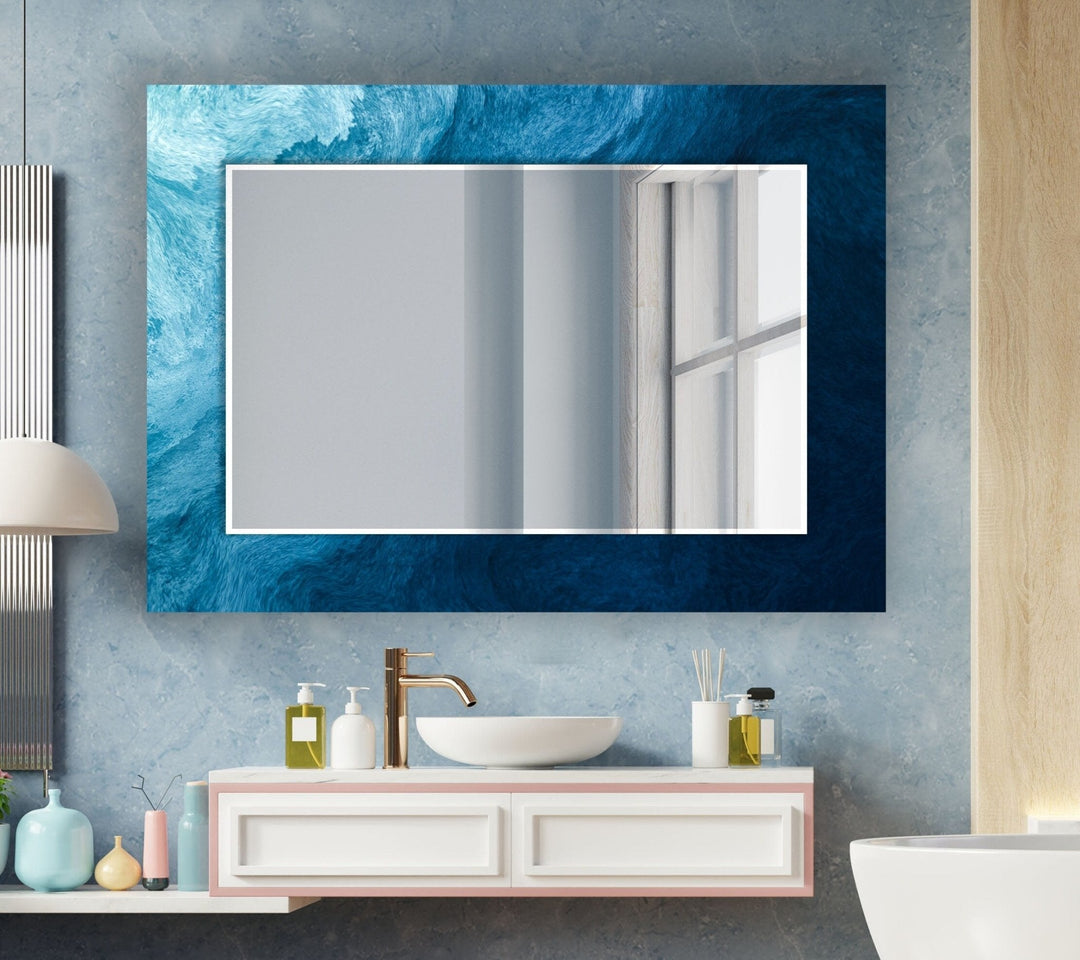 Abstract Blue Waves Wall Mirror mirror with frame
