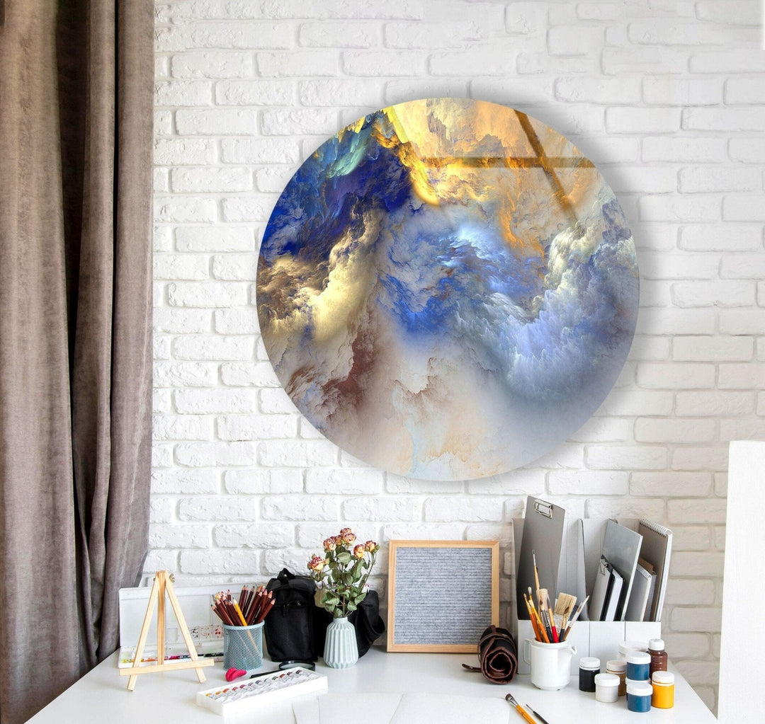 Abstract Clouds Round Glass Wall Art glass art painting, glass art for the Wall