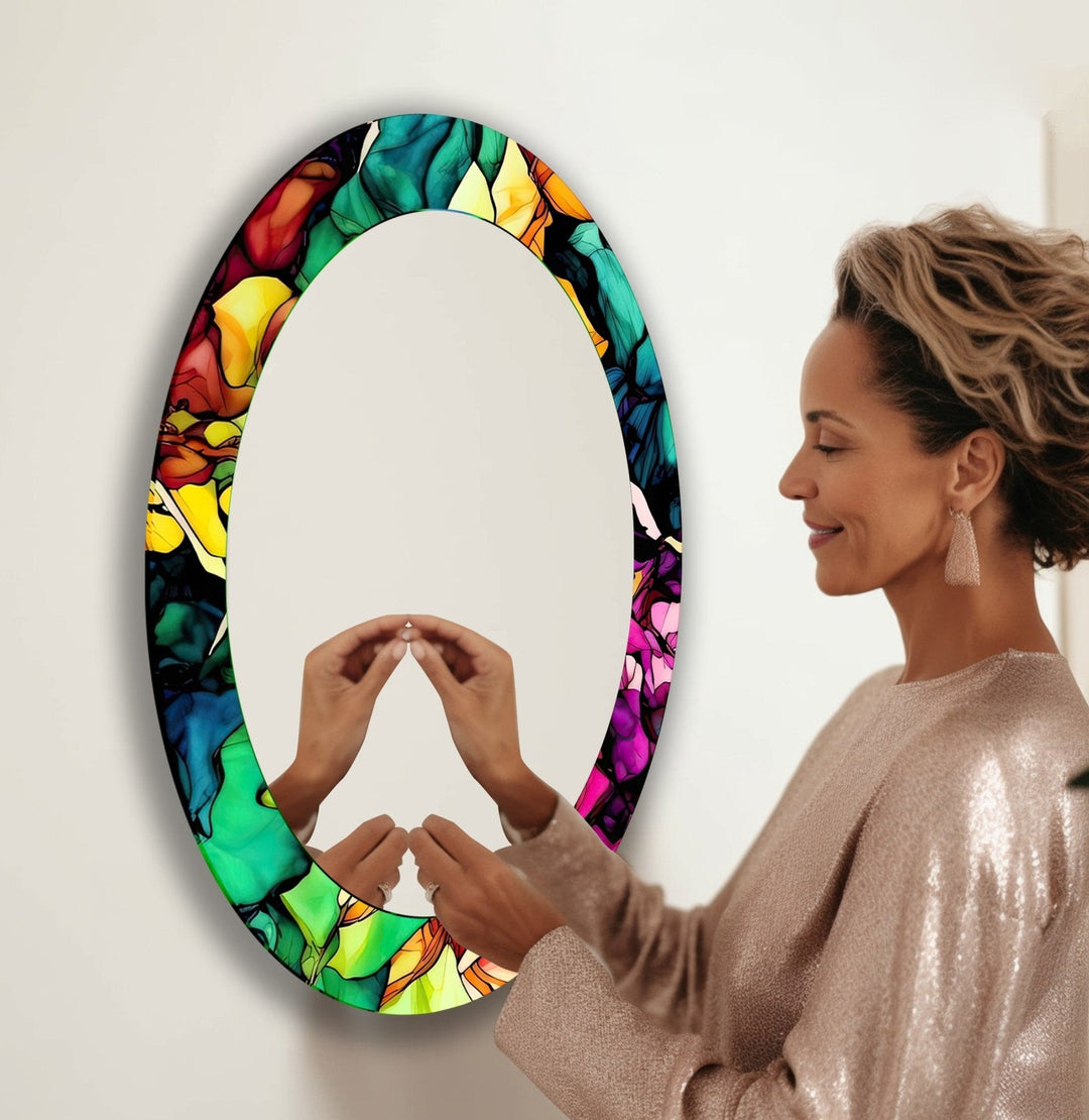 Abstract Color Oval Wall Mirror