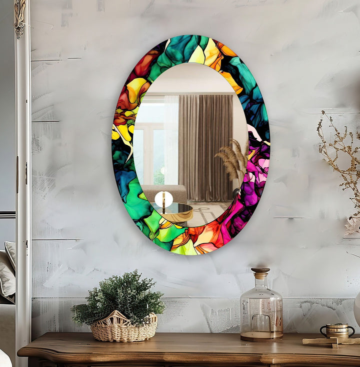 Abstract Color Oval Wall Mirror