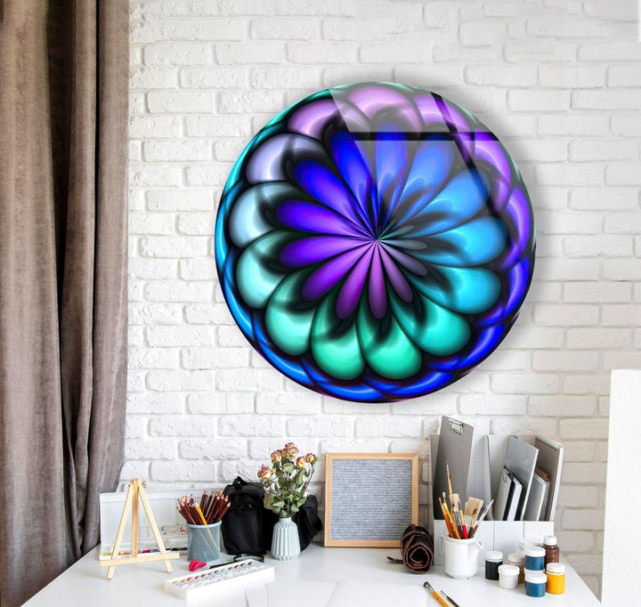 Abstract Colored Radial Shape Round Glass Wall Art glass image printing, glass prints from photos
