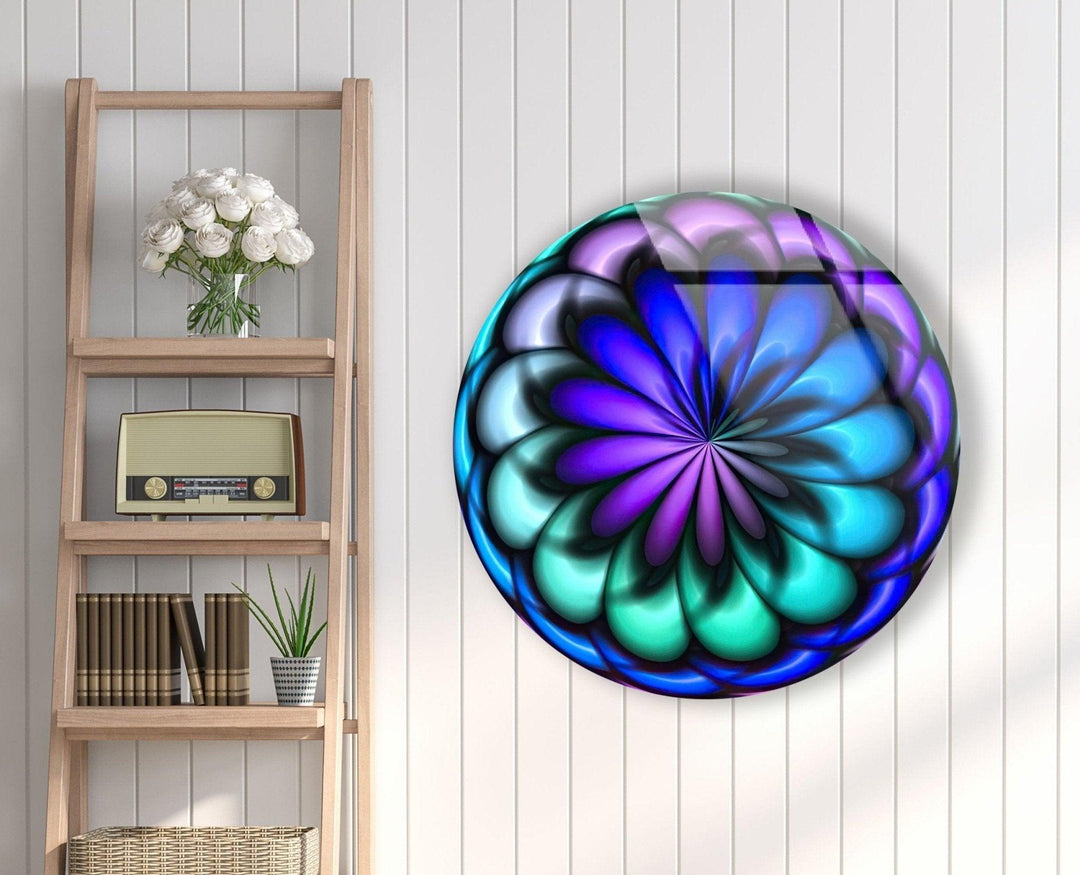 Abstract Colored Radial Shape Round Glass Wall Art Glass Printing Wall Art, Print photos on glass
