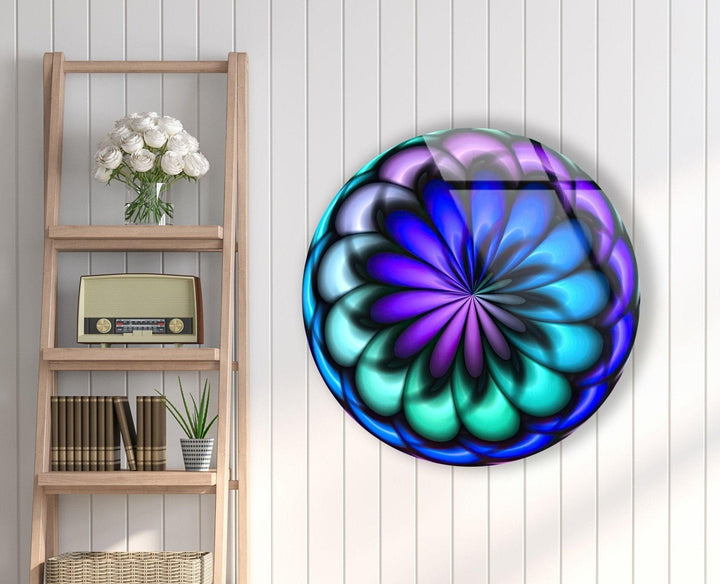 Abstract Colored Radial Shape Round Glass Wall Art Glass Printing Wall Art, Print photos on glass
