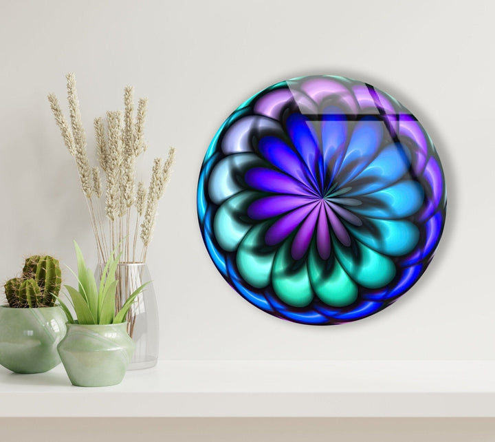 Abstract Colored Radial Shape Round Glass Wall Art glass art painting, glass art for the Wall
