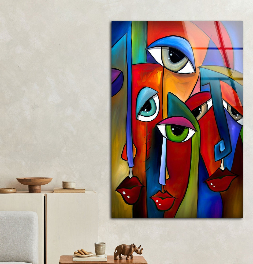 Abstract Colorful Faces Glass Wall Art