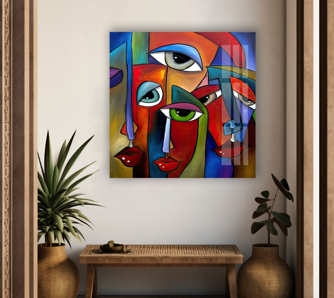 Abstract Colorful Faces Glass Wall Art