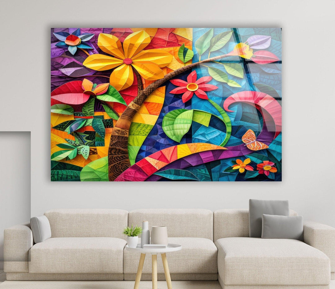 Abstract Colorful Flower Glass Wall Art, picture on glass wall art, photos printed on glass