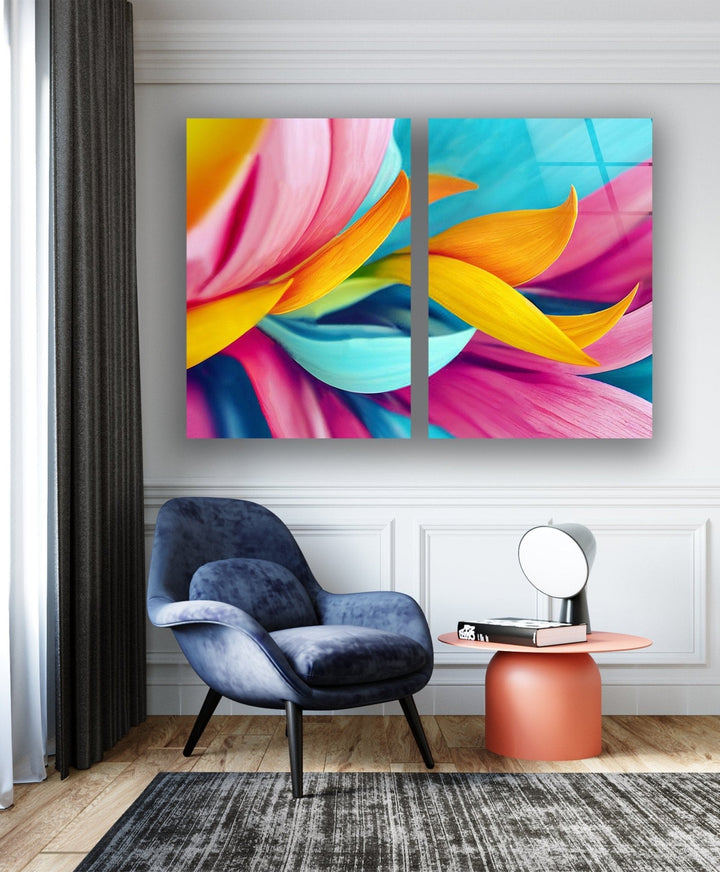 Colorful Leaves Abstract Glass Wall Art, custom glass photo prints, large glass prints