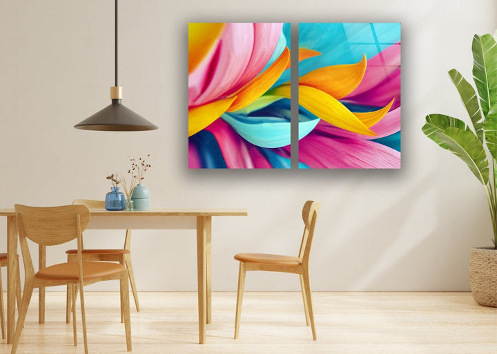 Colorful Leaves Abstract Glass Wall Art, print on glass, glass printed photos