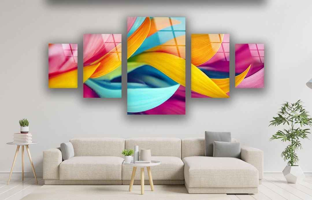 Colorful Leaves Abstract Glass Wall Art, glass art painting, glass art for the Wall