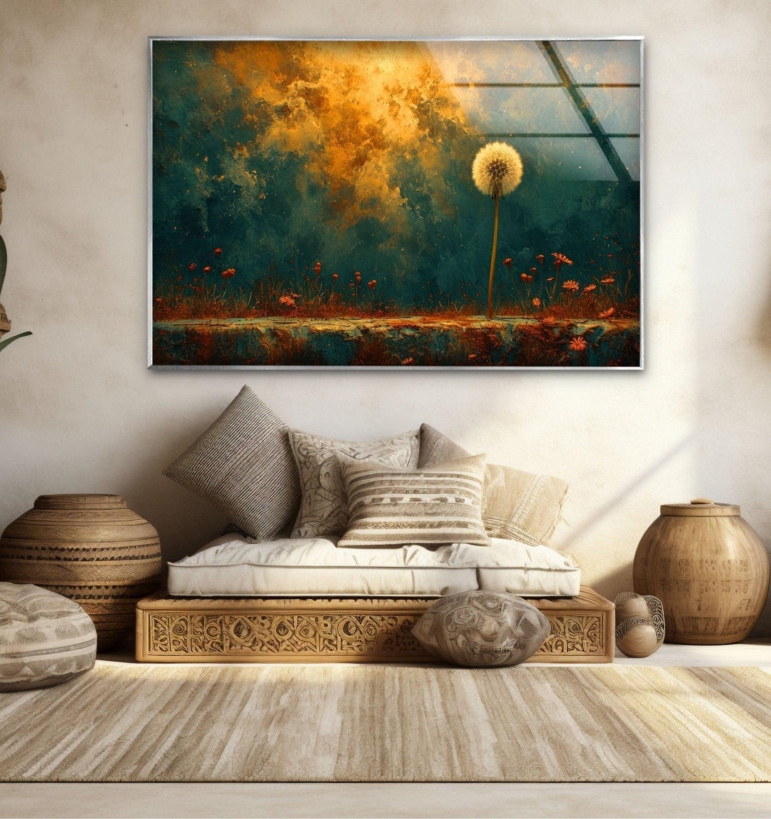 Abstract Dandelion Glass Wall Art photo print on glass, prints on glass wall art