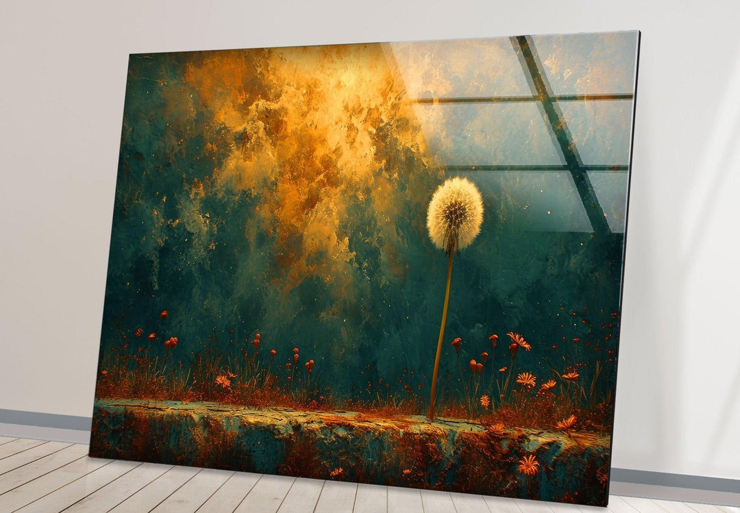 Abstract Dandelion Glass Wall Art glass art painting, glass art for the Wall