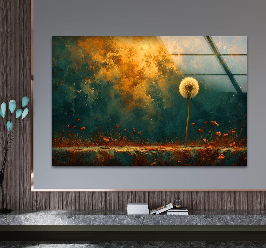 Abstract Dandelion Glass Wall Art picture on glass wall art, photos printed on glass