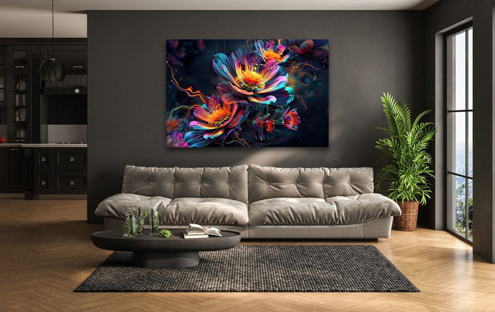 Abstract Floral Neon Design Glass Wall Art art glass wall art, glass wall art pictures
