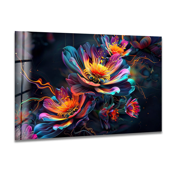 Abstract Floral Neon Design Glass Wall Art glass art painting, glass art for the Wall
