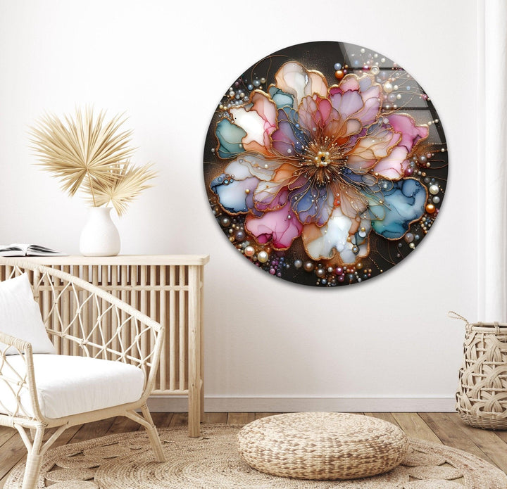 Abstract Flower With Pearl Glass Wall Art, art glass wall art, glass wall art pictures