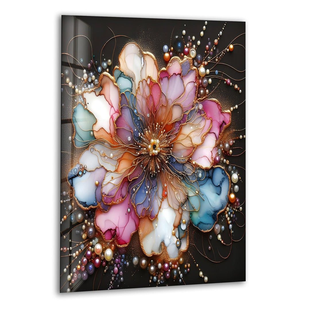 Abstract Flower With Pearl Glass Wall Art, print picture on glass, Tempered Glass Wall Art