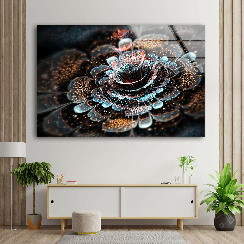 Abstract Fractal Flower Glass Wall Art, glass wall decor, glass wall art decor
