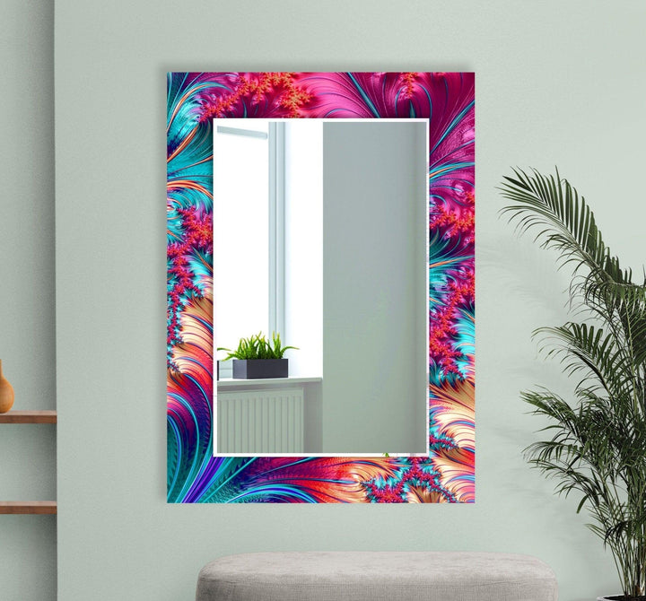 Abstract Fractal Neon Wall Mirror Square Mirror
