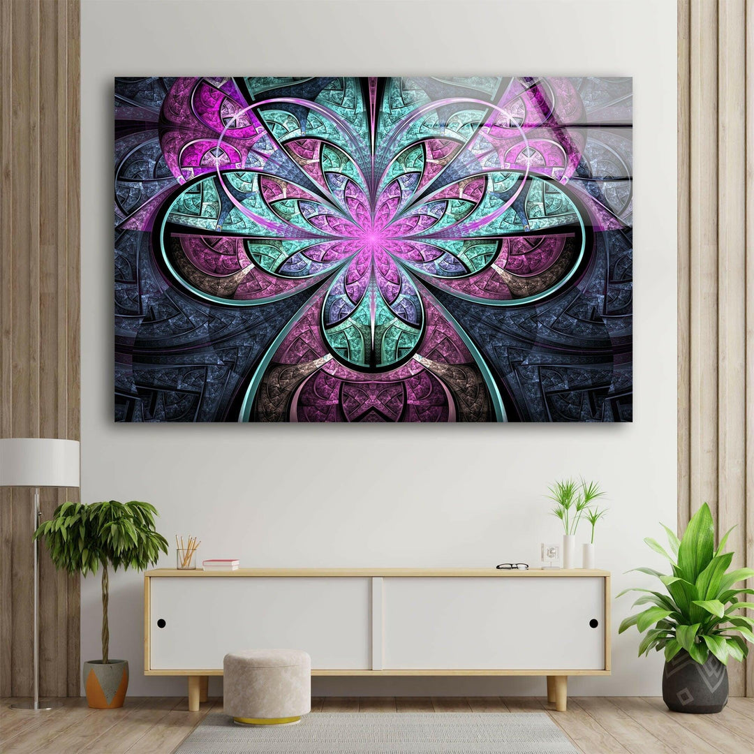 Abstract Fractal Purple Flower Glass Wall Art print on glass, glass printed photos
