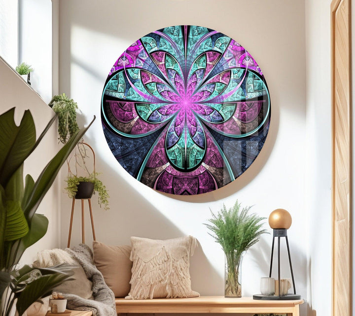 Abstract Fractal Purple Flower Glass Wall Art glass wall decor, glass wall art decor
