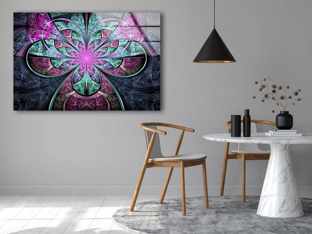 Abstract Fractal Purple Flower Glass Wall Art stained glass wall art, stained glass wall decor
