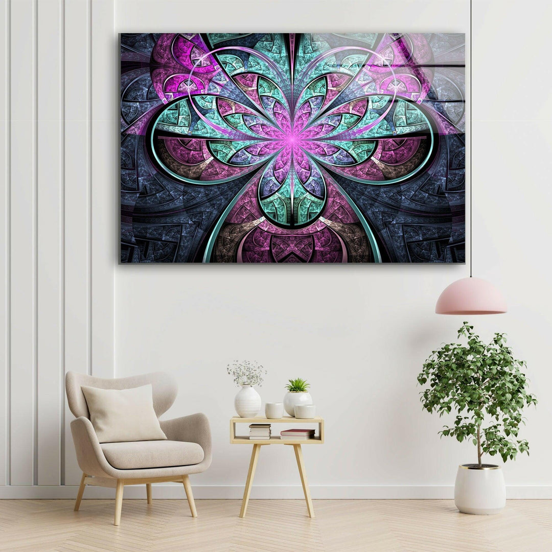 Abstract Fractal Purple Flower Glass Wall Art custom glass photo prints, large glass prints
