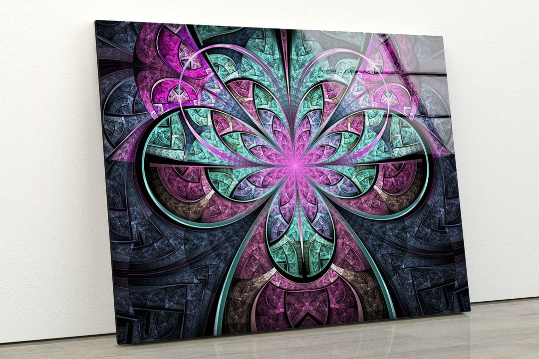 Abstract Fractal Purple Flower Glass Wall Art picture on glass wall art, photos printed on glass
