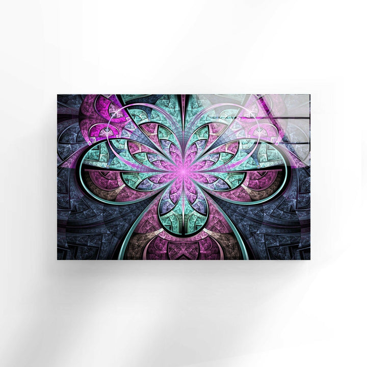 Abstract Fractal Purple Flower Glass Wall Art glass art painting, glass art for the Wall
