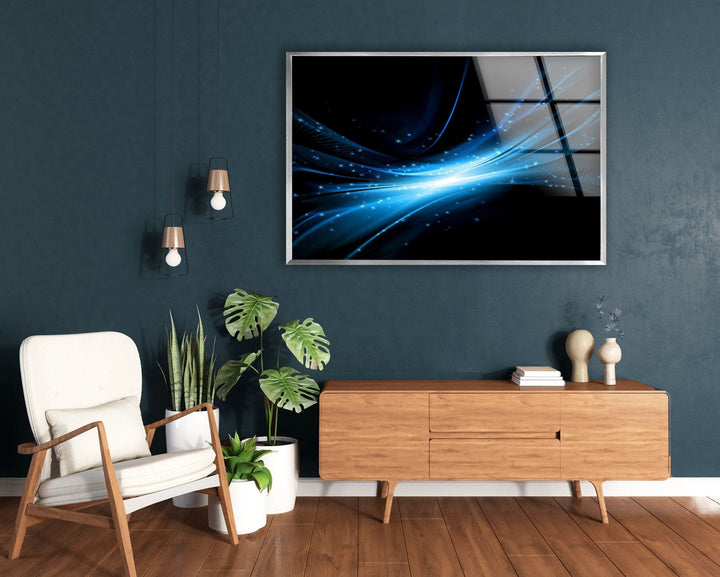 Abstract Futuristic Blue Glass Wall Art