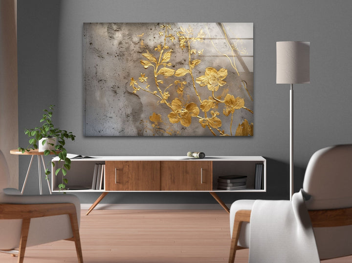 Abstract Gold Floral Tempered Glass Wall Art - MyPhotoStation