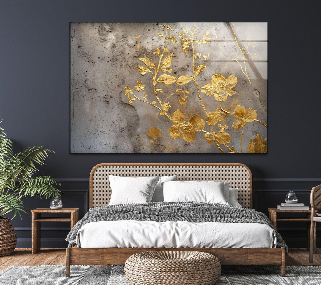 Abstract Gold Floral Tempered Glass Wall Art - MyPhotoStation