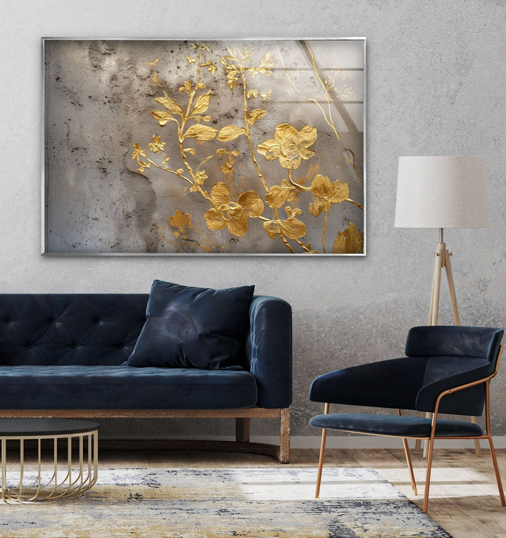 Abstract Gold Floral Tempered Glass Wall Art - MyPhotoStation